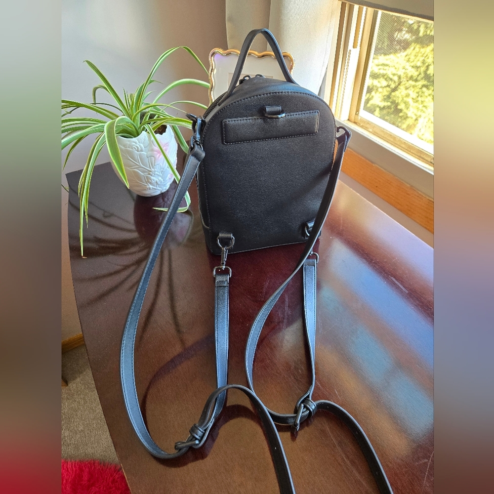 Pixie Mood Black Vegan Leather Convertible Mini Backpack / Crossbody Bag - Picture 4 of 8